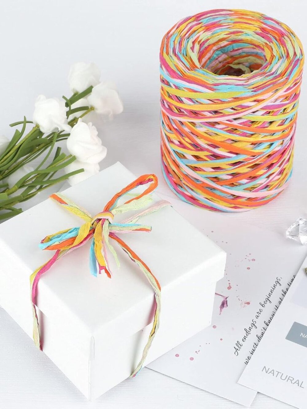 Colored 262 Feet Raffia Paper Ribbon, 6 Colored Packing Paper String - Picture 3 of 5